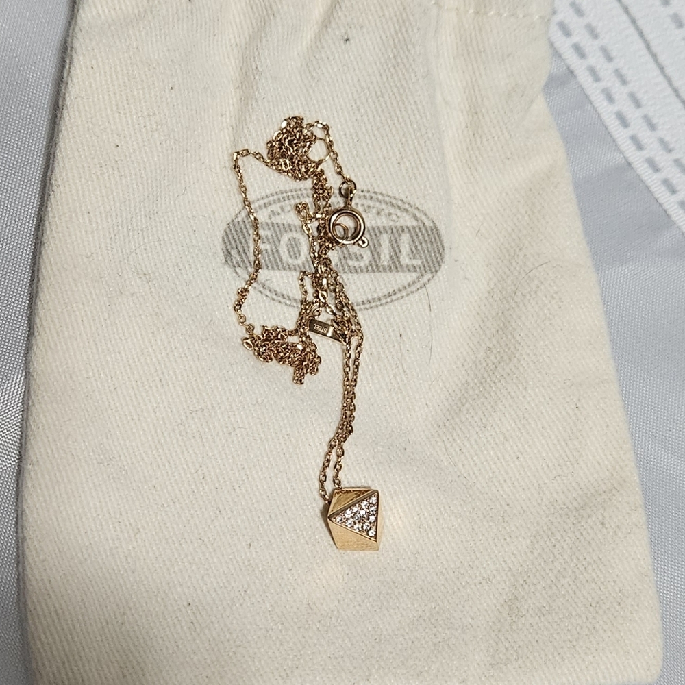 Fossil faceted nugget rose gold necklace
